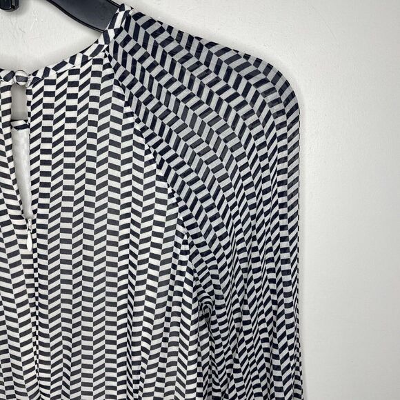 L.K. BENNETT Addison Dress Womens 2 Navy Geometric Midi Long Sleeve Viscose - Picture 8 of 11